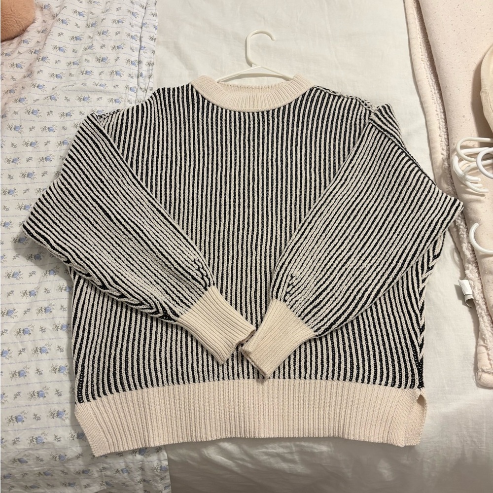 Aerie Black and Cream Striped Sweater